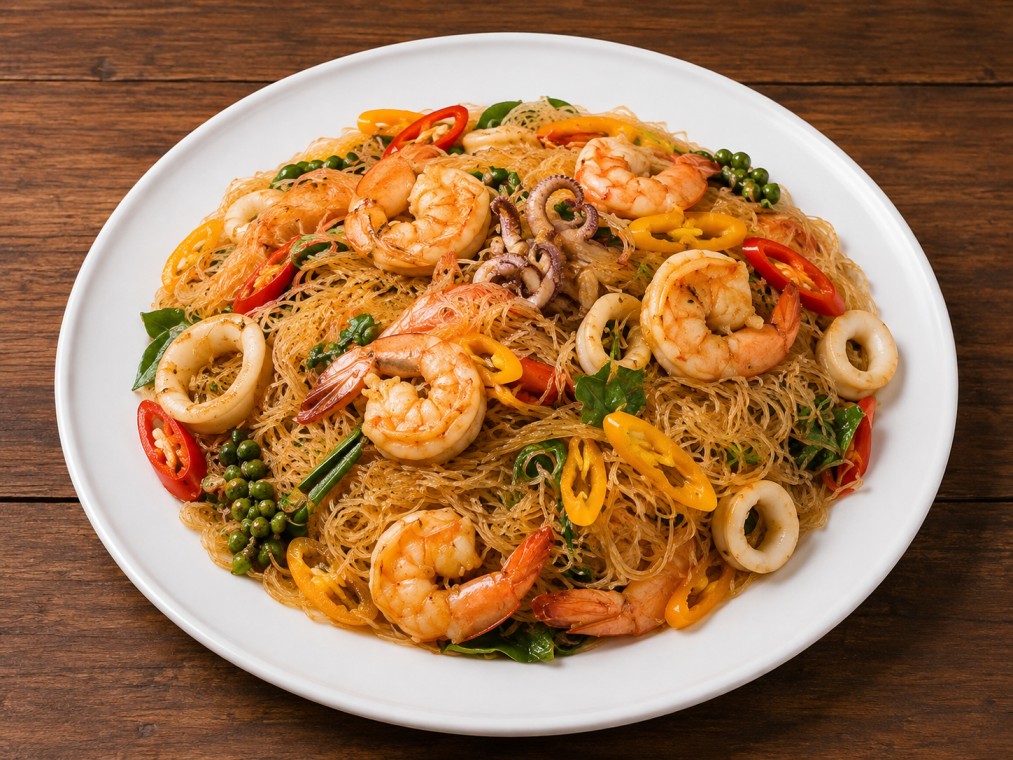 วุ้นเส้นผัดขี้เมาทะเล (Spicy Seafood Stir-fried Glass)