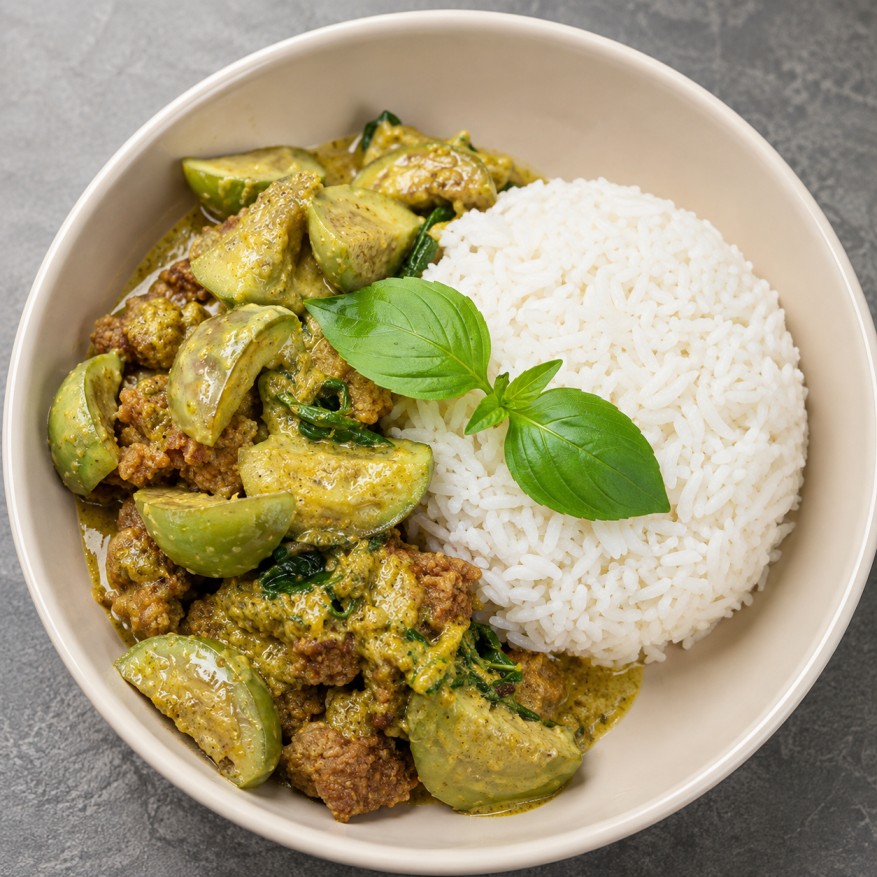 แกงเขียวหวานเนื้อใส่มะเขือ (Green Curry with Beef and Eggplant)