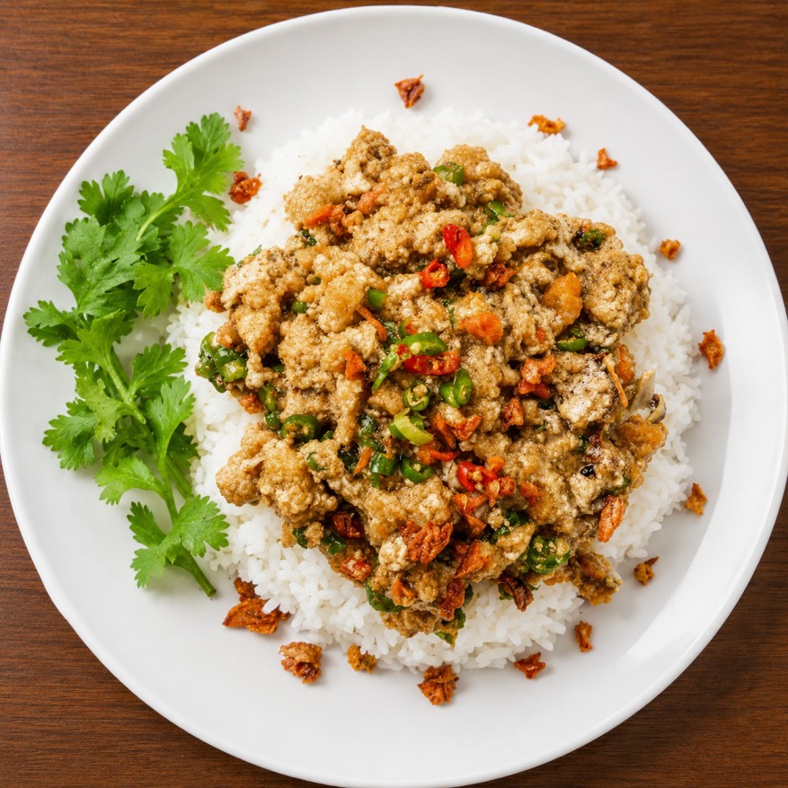 ผัดกระเพราไก่ราดข้าว (Stir-fried basil chicken with rice)