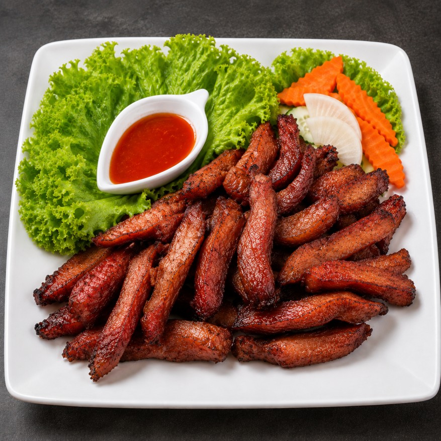 หมูแดดเดียวทอด (Fried sun-dried pork)