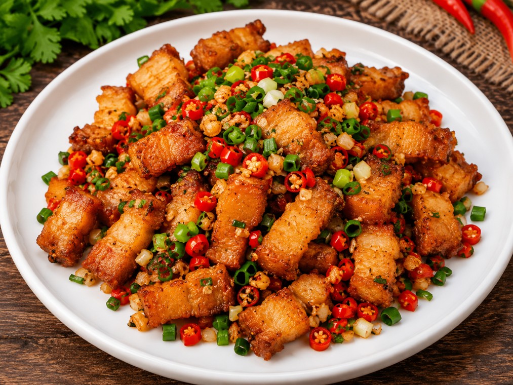 หมูกรอบผัดพริกเกลือ (Crispy pork with chili and salt)