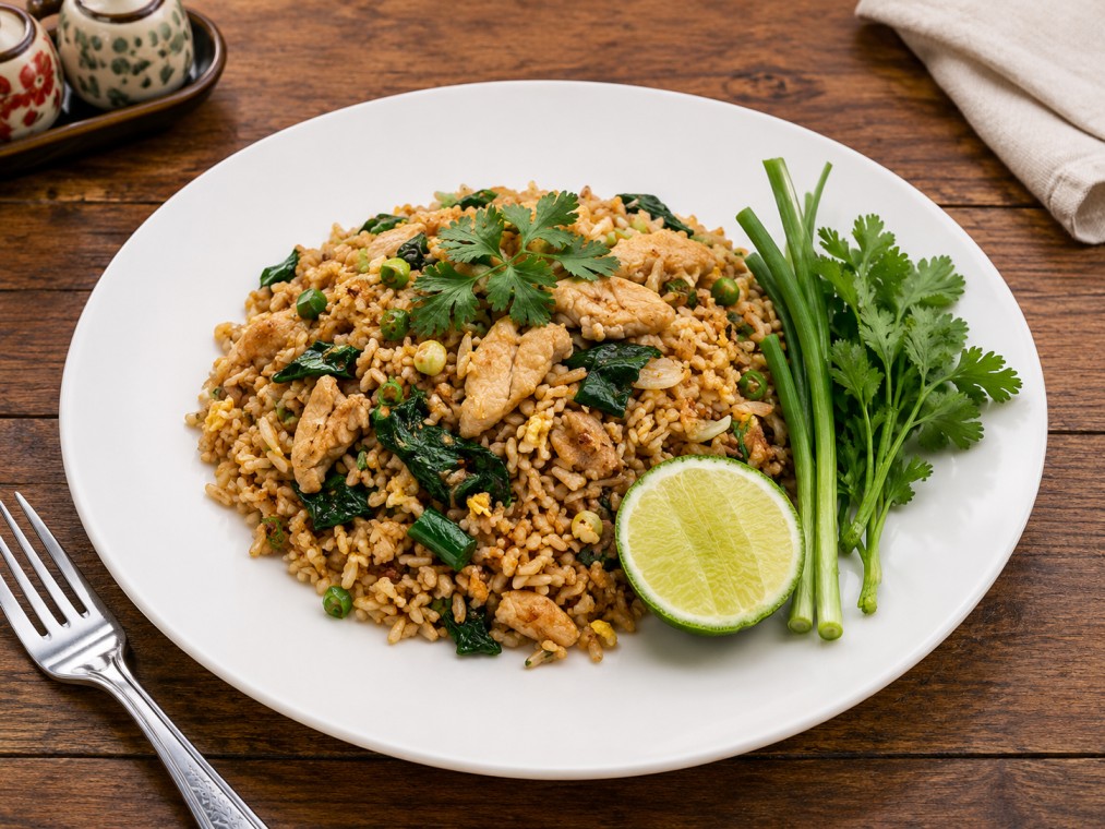 ข้าวผัดกะเพราไก่ (Thai basil chicken fried rice)