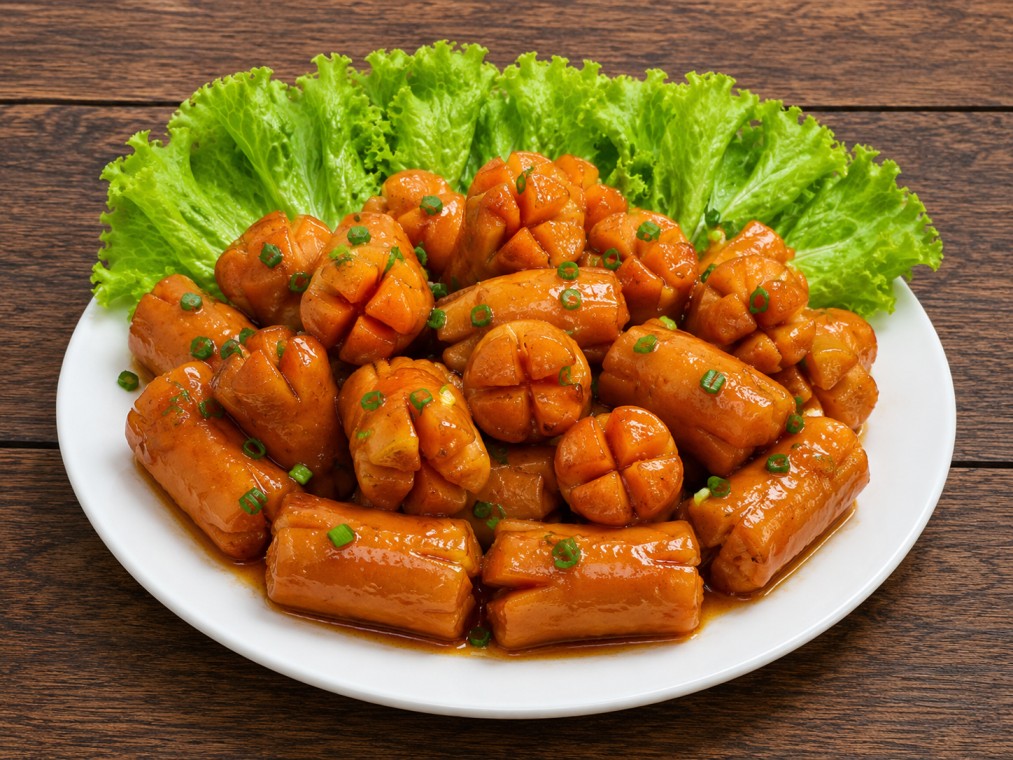 ไส้กรอกผัดซอส (Sausage stir-fried with sauce)