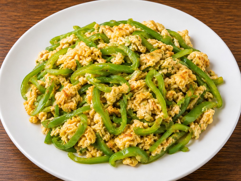 ผัดพริกหยวกใส่ไข่ (Stir-Fried Green Pepper with Egg)