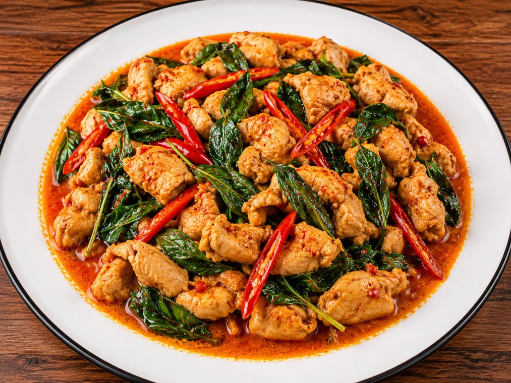 ผัดกระเพราไก่ (Chicken stir-fried with basil)