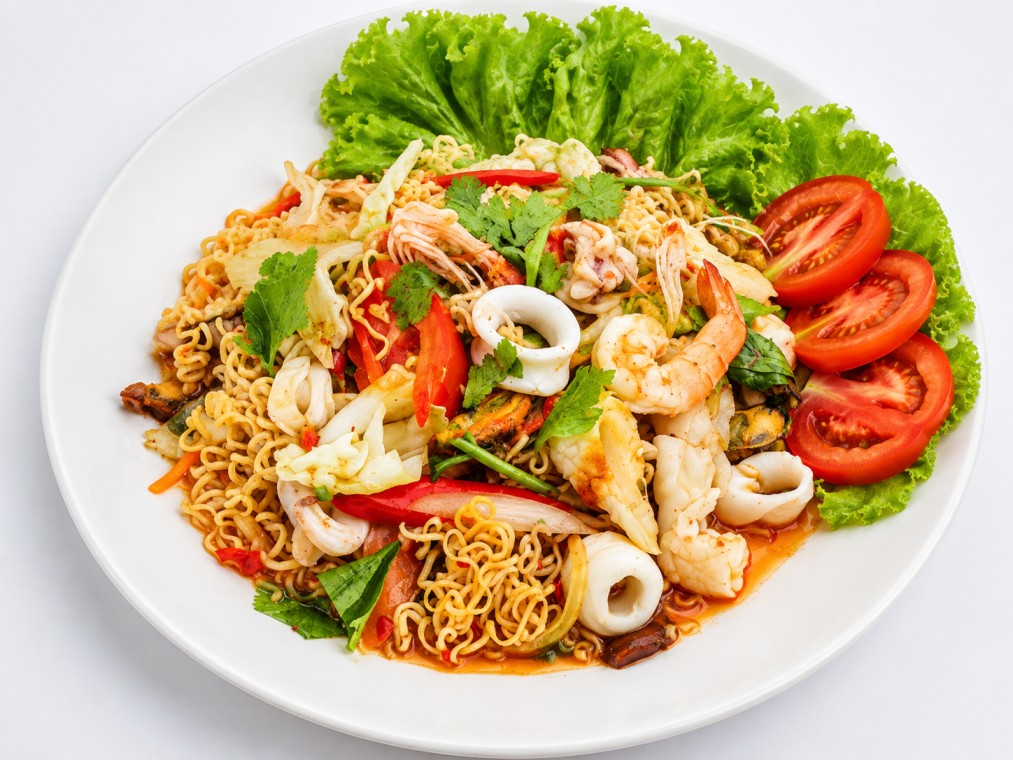 ยำมาม่าทะเล (Spicy Seafood Instant Noodle Salad)