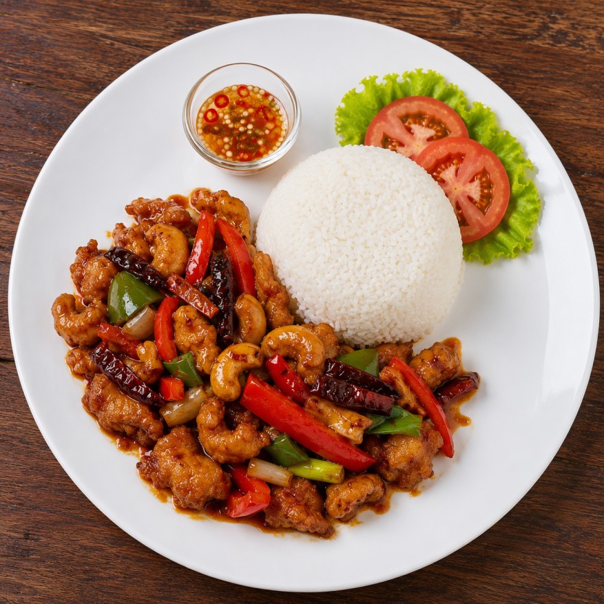 ไก่ผัดเม็ดมะม่วงหิมพานต์ (Crispy Chicken with Cashew Nuts)