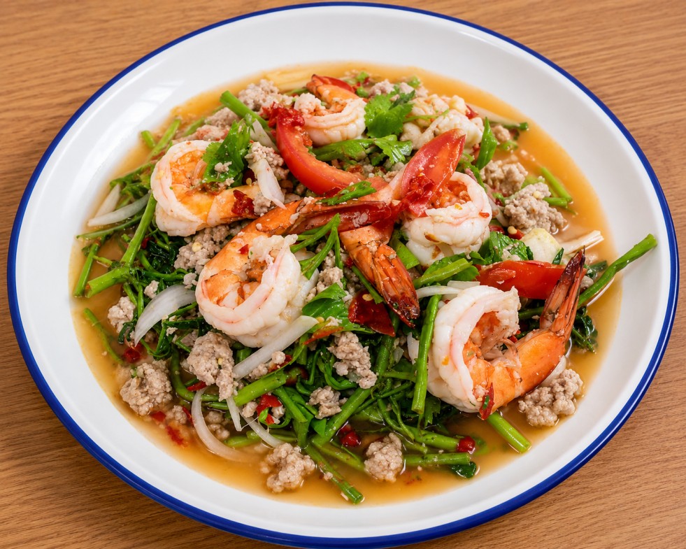 ยำทะเลกุ้งหมูสับ (Spicy Seafood Salad with Shrimp and Minced Pork)