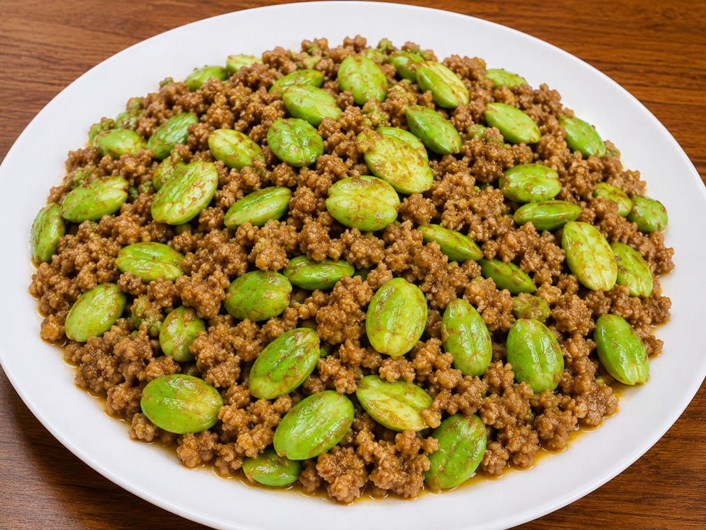 ผัดหมูสับสะตอ (Stir-fried Minced Pork with Stink Beans)