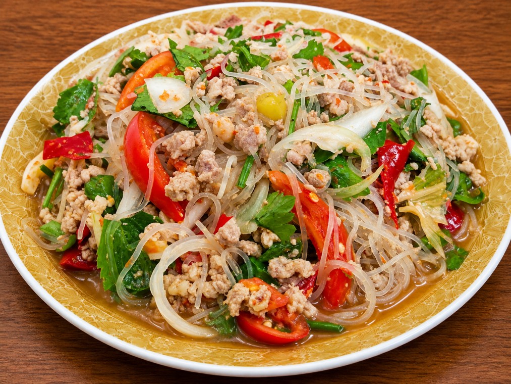 ยำวุ้นเส้นหมูสับ (Spicy Glass Noodle Salad with Minced Pork)