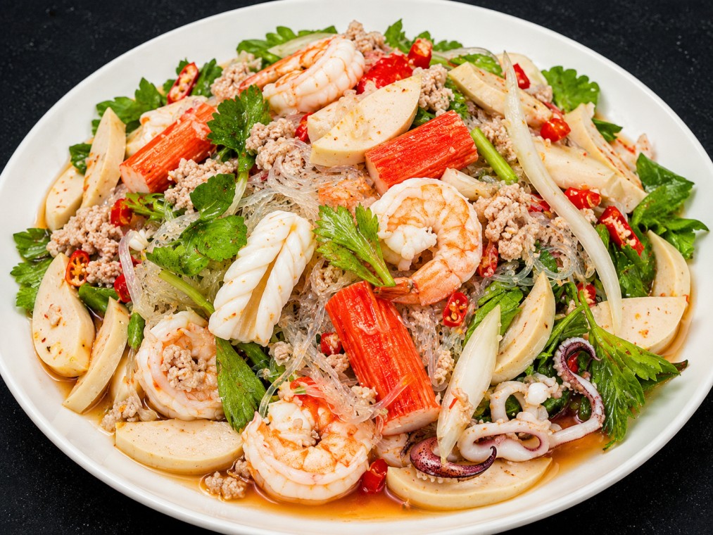 ยำวุ้นเส้นทะเล (Spicy Seafood Glass Noodle Salad)