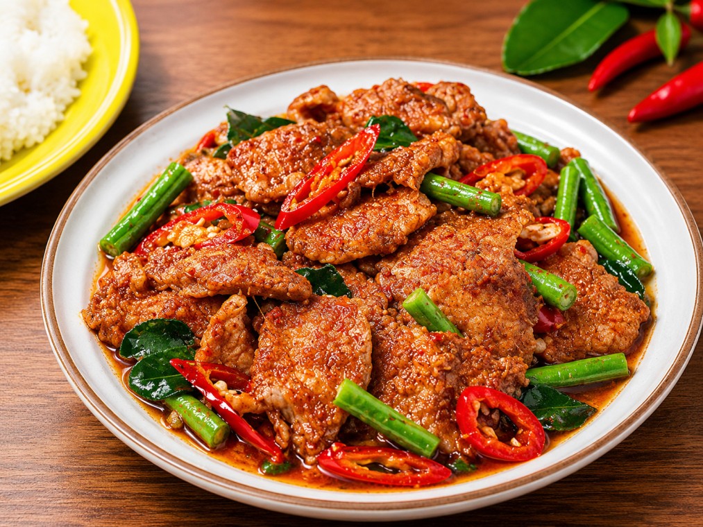 หมูผัดพริกแกง (Stir-fried pork with curry paste)