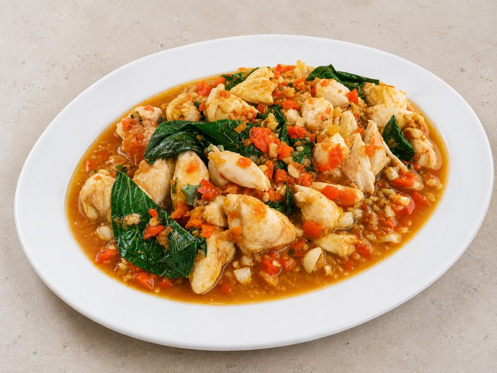 ปูก้อนผัดพริกเหลือง (Stir-fried crab meat with yellow chili peppers)