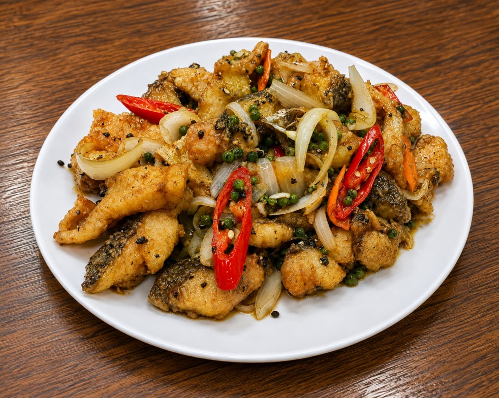 ปลาทอดพริกไทยดำ (Deep-Fried Fish with Black Pepper)