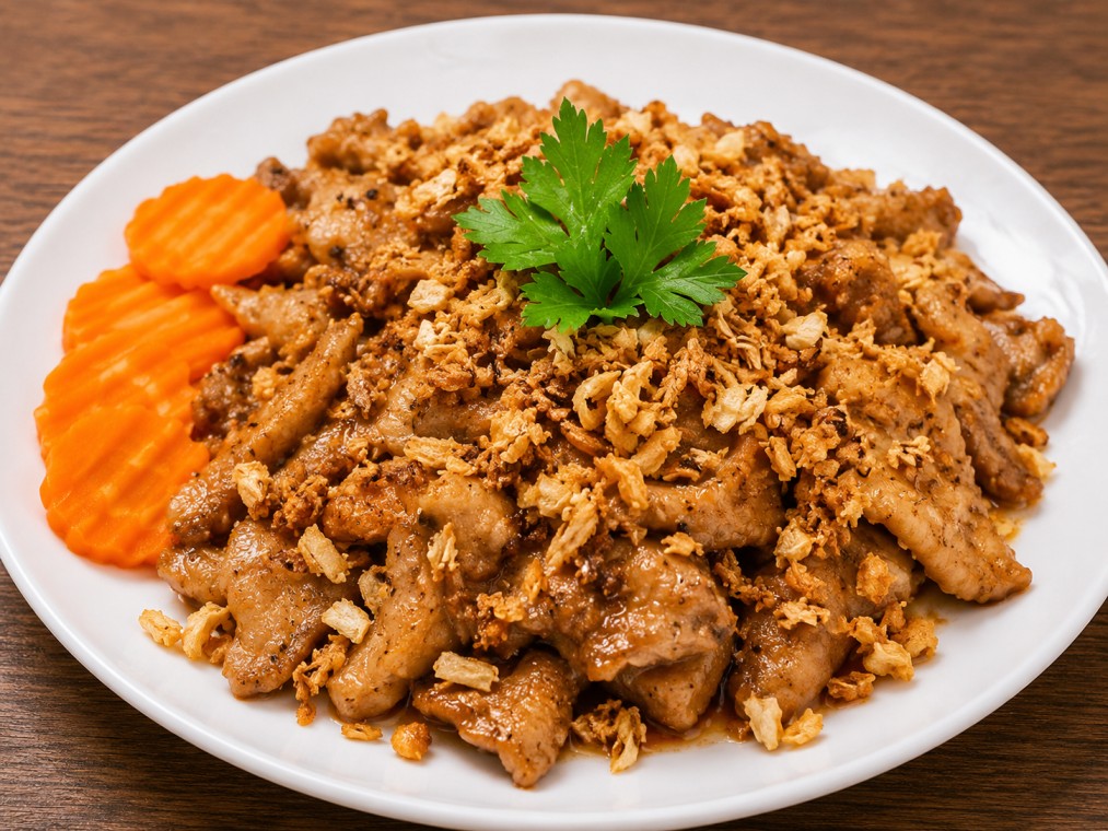 หมูกรอบทอดกระเทียม (Crispy Pork with Fried Garlic)
