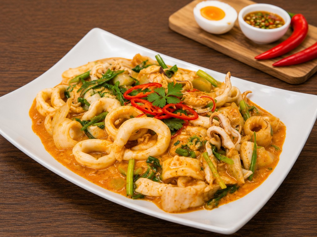 ปลาหมึกผัดไข่เค็ม (Stir-fried squid with salted egg)