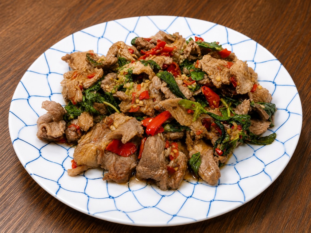 ผัดกะเพราเนื้อ (Stir-Fried Beef with Holy Basil)
