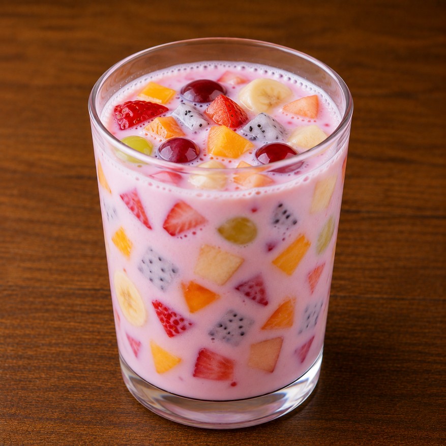 นมสดมิกซ์ผลไม้ (Milk with Mixed Fruits)